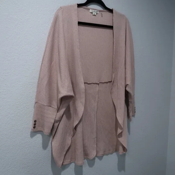 Simply Noelle Open Cardigan Womens Knit Sweater Baggy Relaxed Fit Pink L/XL - Picture 2 of 15